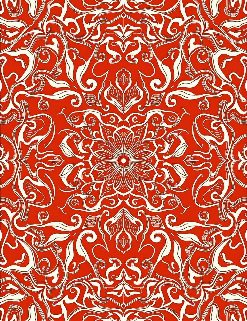 Crimson White Floral Mandala Lace Rug