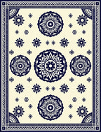 Navy Floral Radiating Burst Ivory Rug