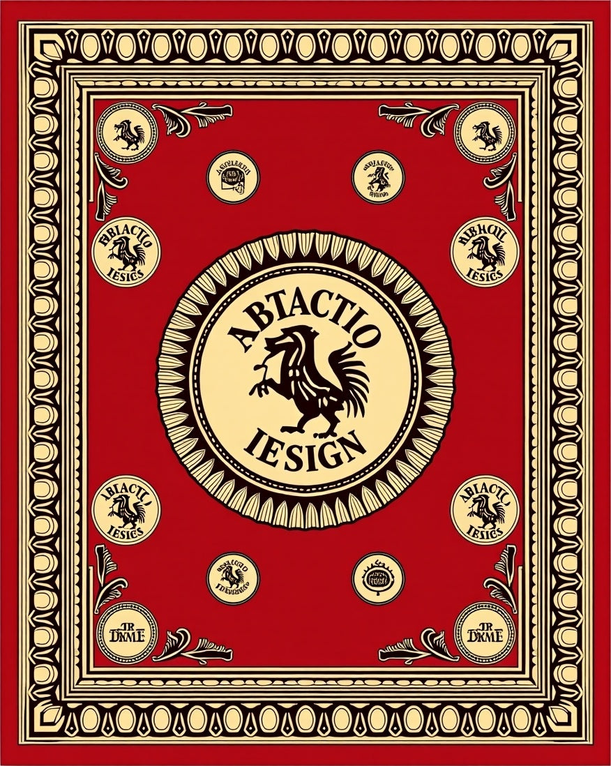 Rich Red Black Griffin Crest Rug