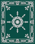 Deep Teal White Snowflake Floral Frame Rug