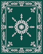 Deep Teal White Snowflake Floral Frame Rug