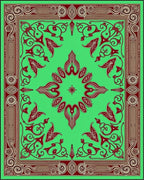 Emerald Green Ornate Scrollwork Medallion Rug