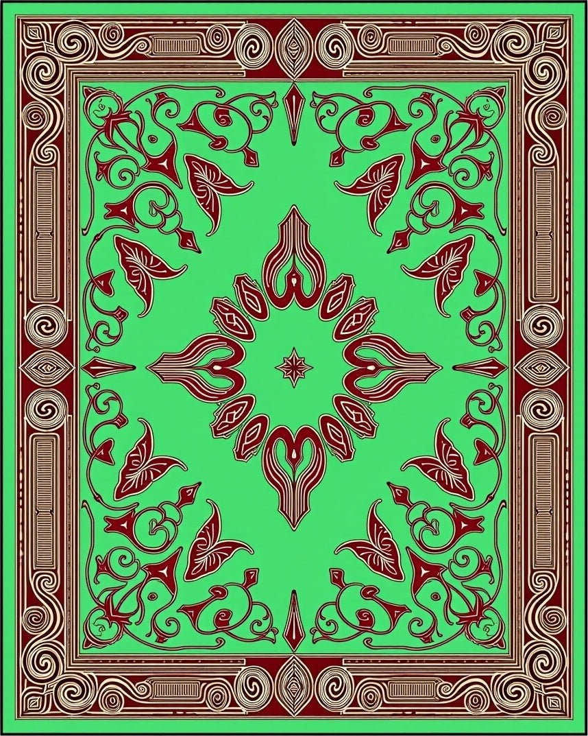 Emerald Green Ornate Scrollwork Medallion Rug