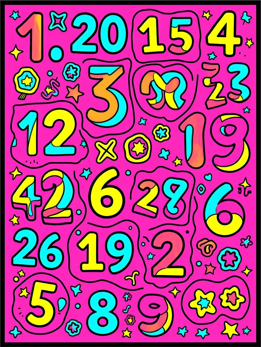 Vibrant Pink Number Cartoon Collage Rug
