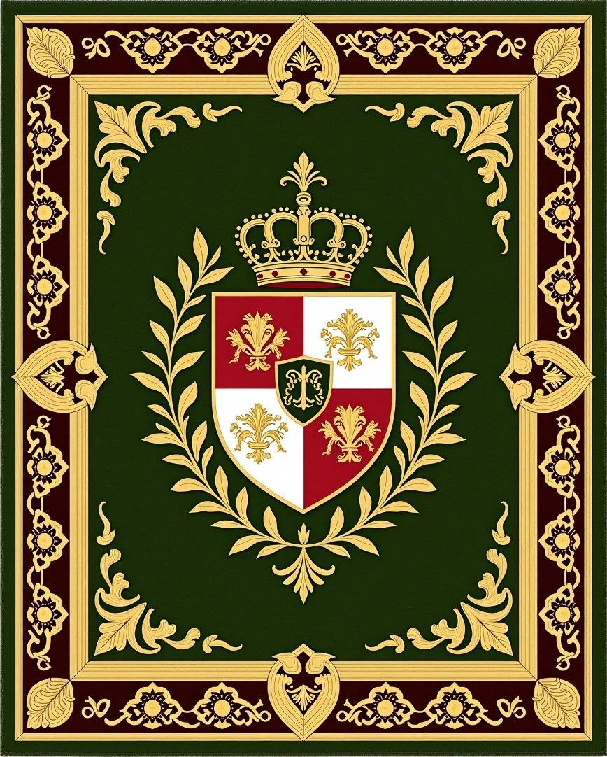 Regal Emerald Gold Crest Emblem Rug