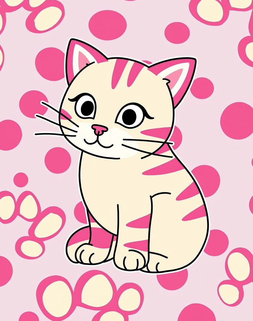 Sweet Pink Striped Kitten Polka Dot Rug
