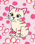 Sweet Pink Striped Kitten Polka Dot Rug