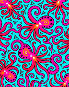Vibrant Pink Octopus Swirls Aqua Rug