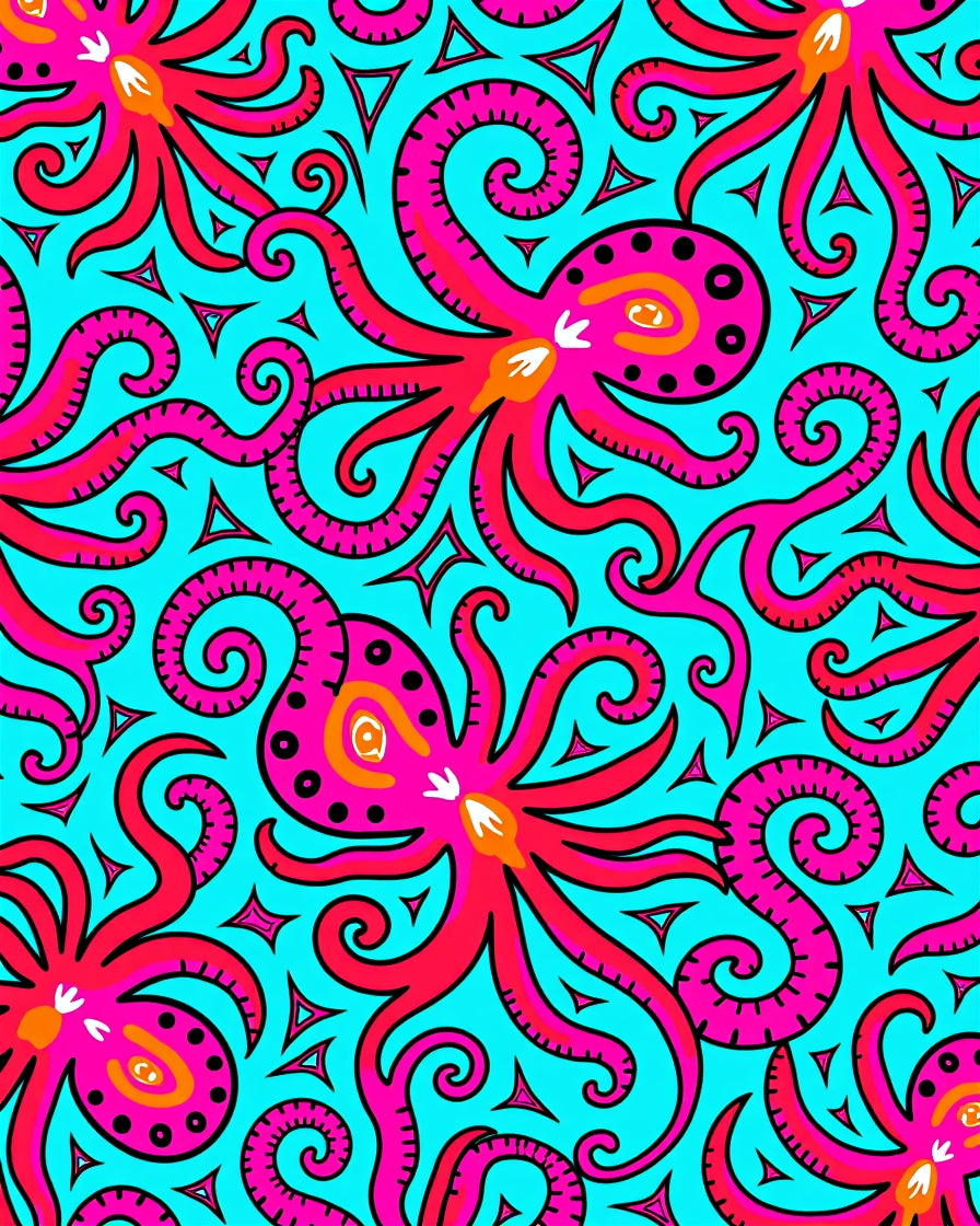 Vibrant Pink Octopus Swirls Aqua Rug