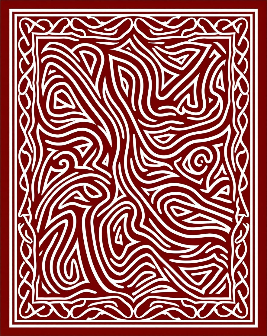 Crimson White Abstract Swirls Rug