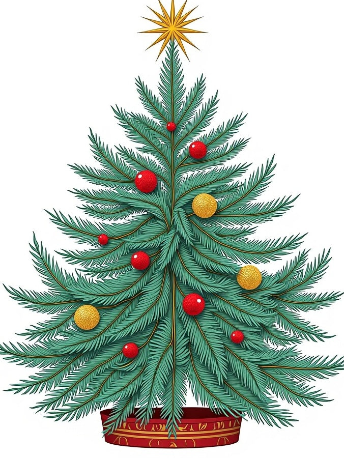 Festive Green Fir Tree Red Gold Ornaments Rug