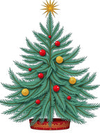 Festive Green Fir Tree Red Gold Ornaments Rug