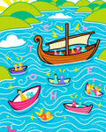 Whimsical Boats On Aqua Sea Rug