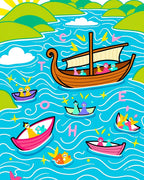 Whimsical Boats On Aqua Sea Rug