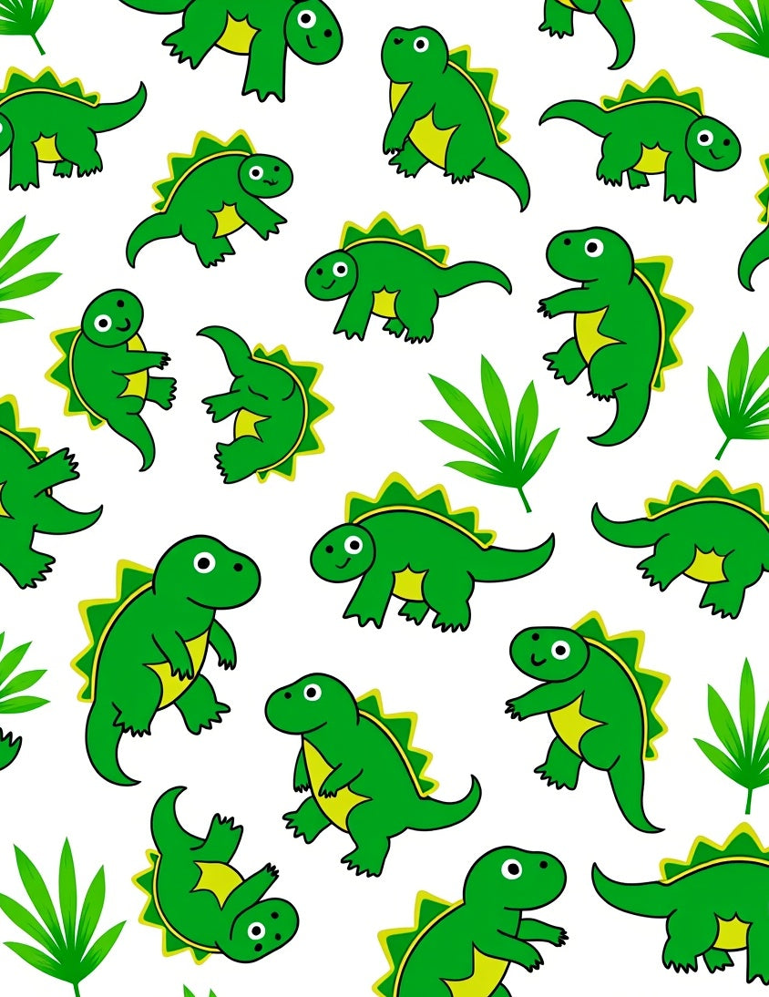Playful Green Dinosaur Jungle Scene Rug