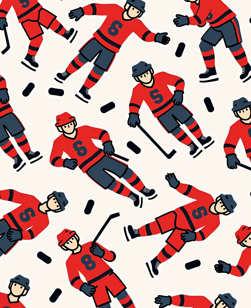 Red Blue Hockey Player Action Rug