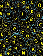 Black Yellow Blue Alphabet Whirl Rug