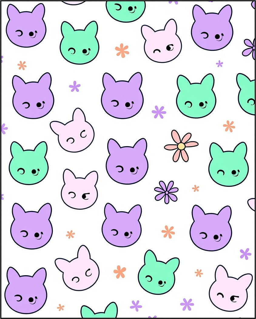 Kawaii Purple Mint Pink Bunny Flowers Rug