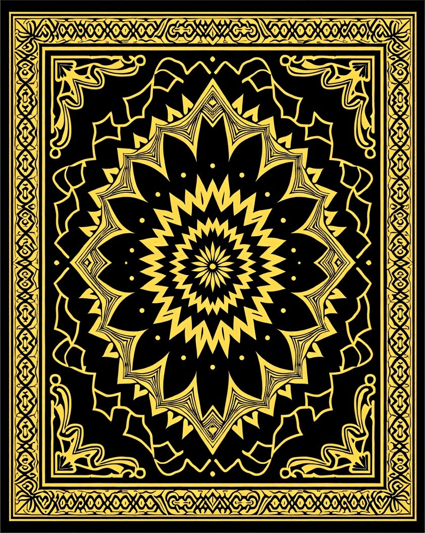 Black Gold Mandala Ornamental Rug