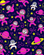Pink Astronauts and Planets Galaxy Rug