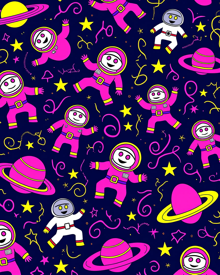 Pink Astronauts and Planets Galaxy Rug