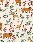 Safari Animals Red Green Foliage Rug