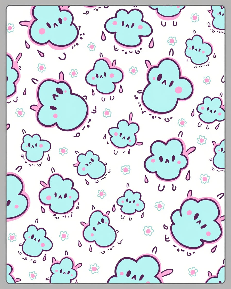 Cute Blue Cloud Raindrop Sprinkle Rug