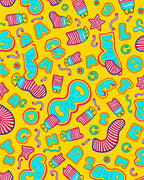 Playful Yellow Alphabet Candy Stripes Rug