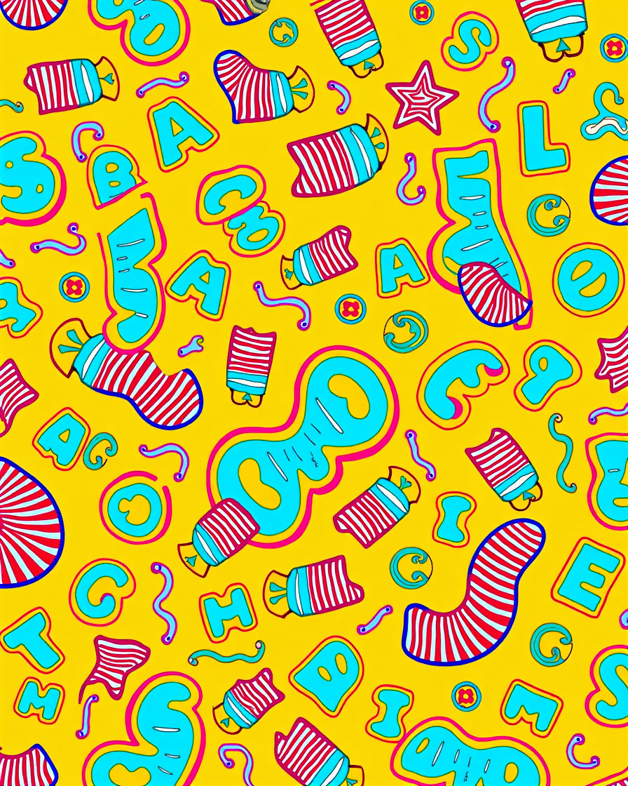 Playful Yellow Alphabet Candy Stripes Rug