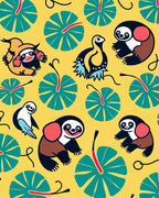 Whimsical Yellow Tropical Sloth Birds Rug