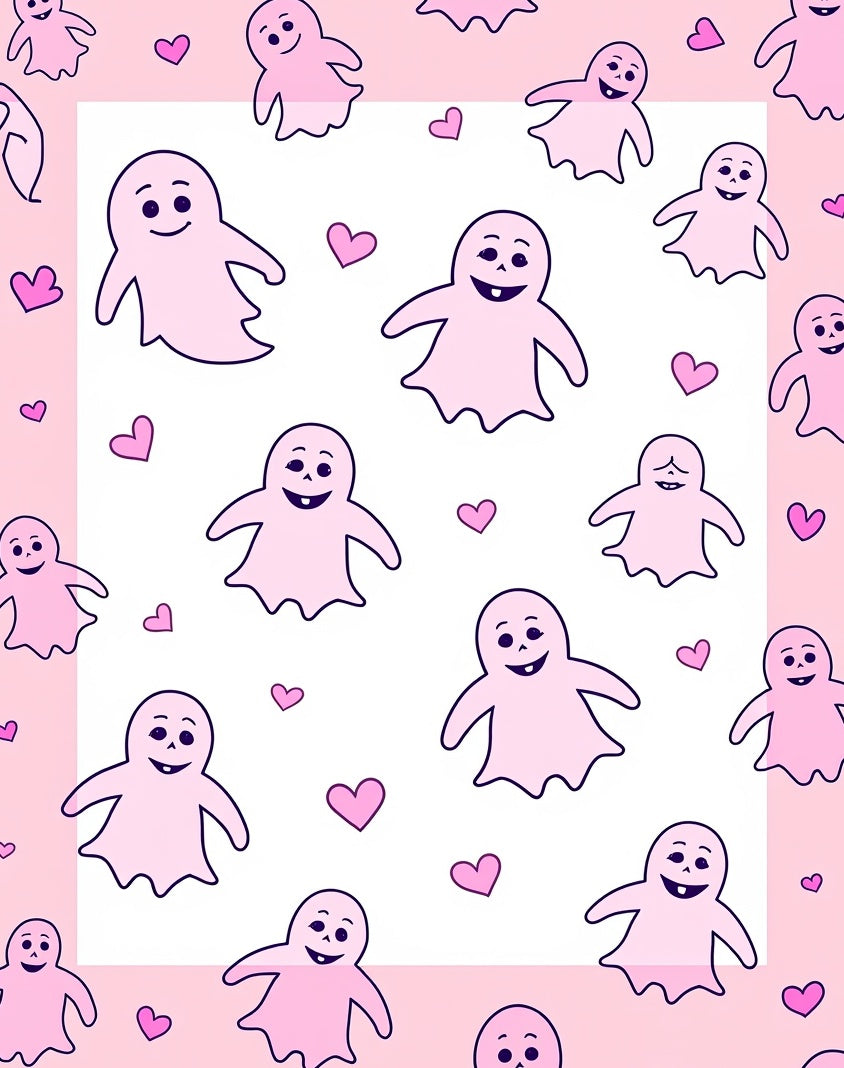 Pink Ghost Hearts Fun Repeat Rug