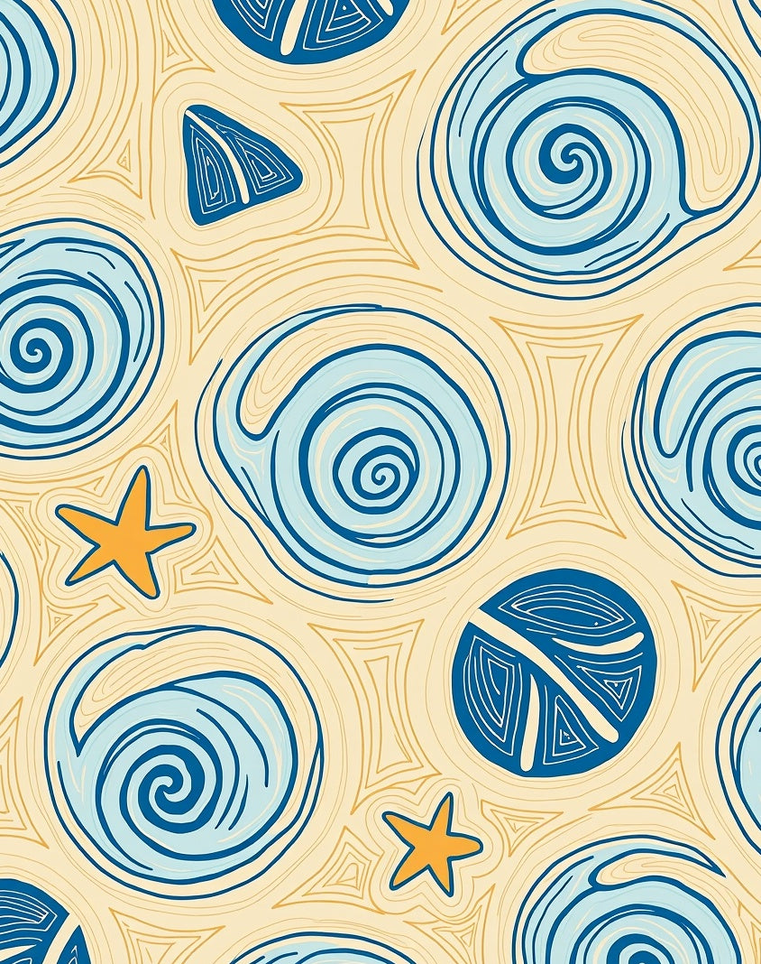 Coastal Blue Swirls Starfish Motif Rug