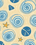Coastal Blue Swirls Starfish Motif Rug