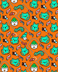 Whimsical Orange Cat and Penguin Tile Rug