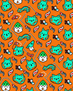 Whimsical Orange Cat and Penguin Tile Rug