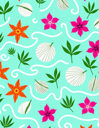 Aqua Orange Pink Floral Wave Rug