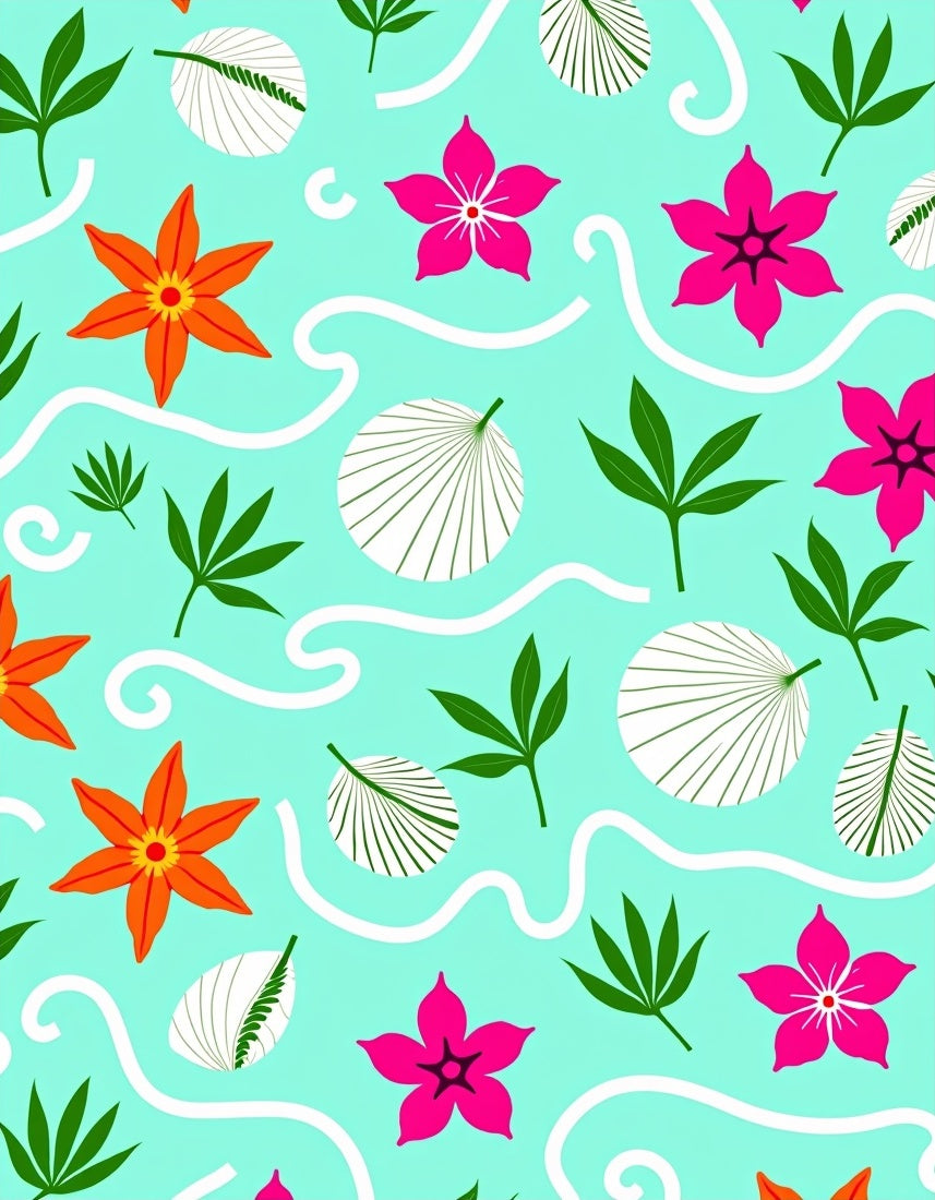 Aqua Orange Pink Floral Wave Rug