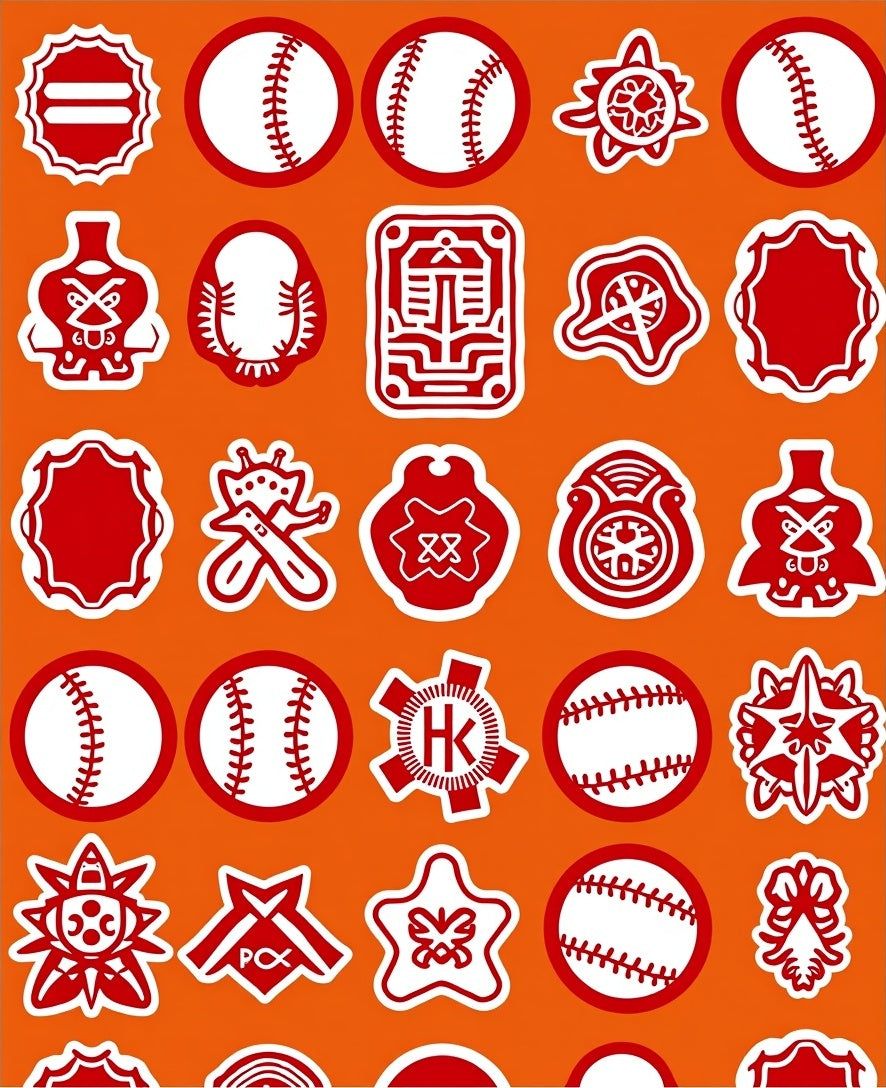 Red White Baseball Emblem Collage Rug