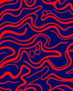 Crimson Wavy Lines Blue Field Rug