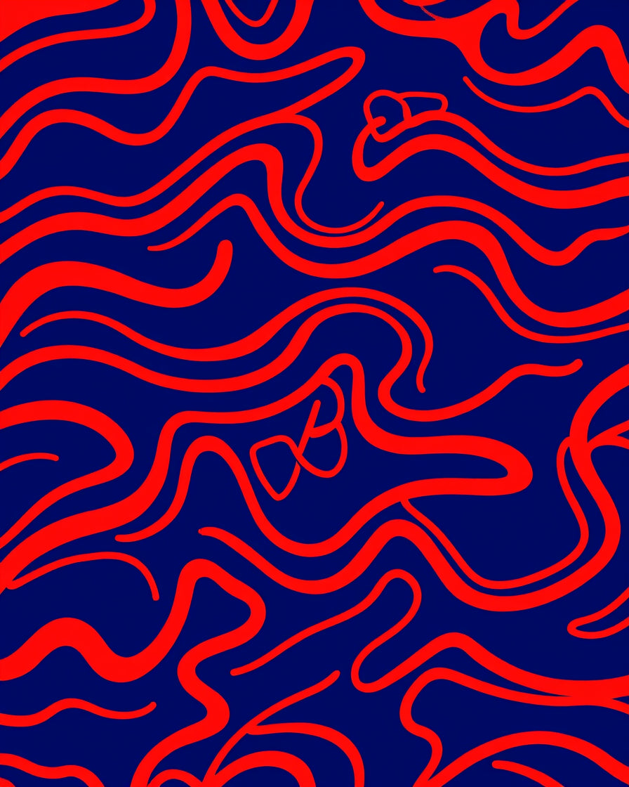 Crimson Wavy Lines Blue Field Rug