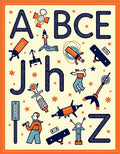 Cosmic Alphabet Orange Blue Rocket Rug