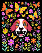 Joyful Dog Butterflies Floral Garden Rug
