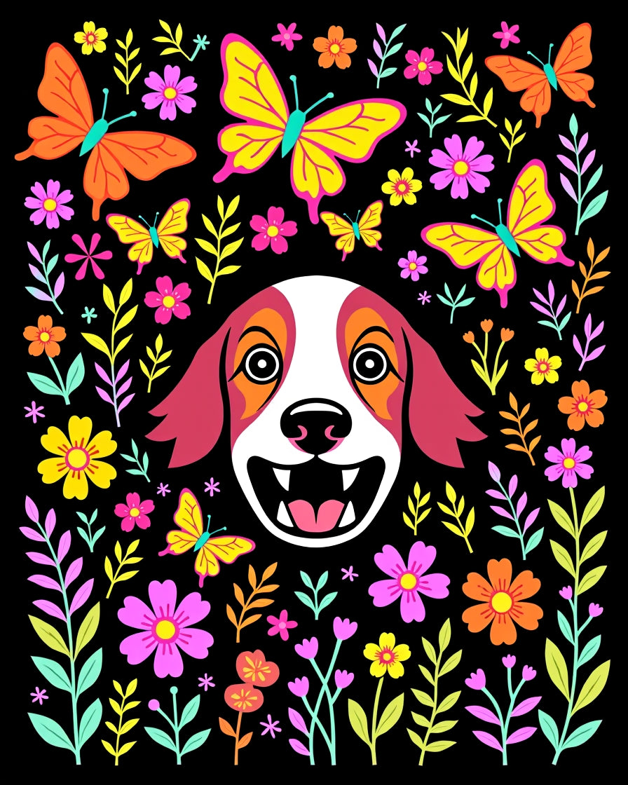 Joyful Dog Butterflies Floral Garden Rug