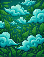 Teal Clouds Lush Green Foliage Rug