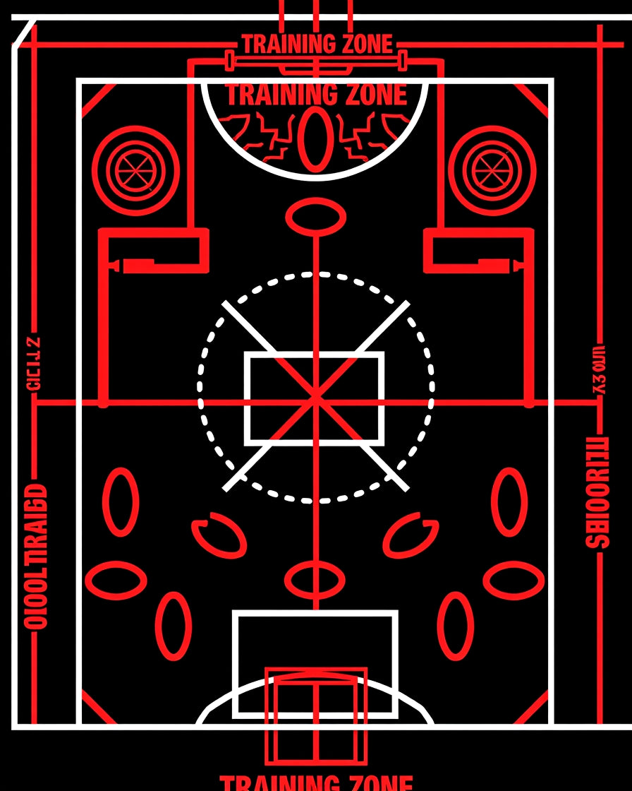 Red Geometric Court Graphic Rug