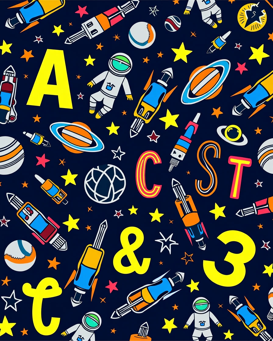 Space Alphabet Rockets Stars Rug
