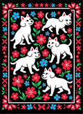 Happy White Dogs Red Blue Flowers Rug