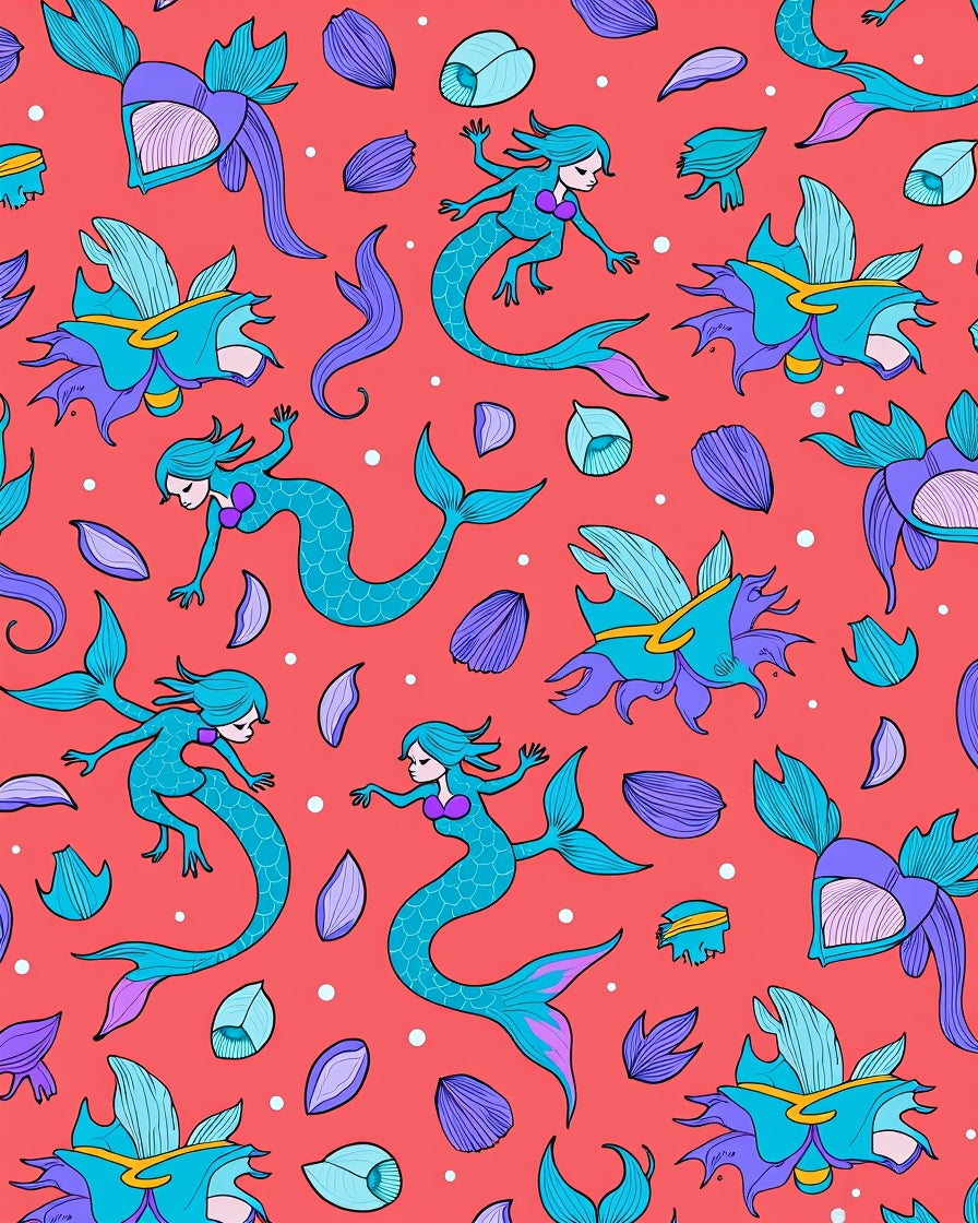 Coral Mermaid Friends Underwater Scene Rug