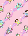 Playful Childlike Characters Pink Swirls Stars Rug