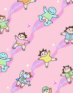 Playful Childlike Characters Pink Swirls Stars Rug
